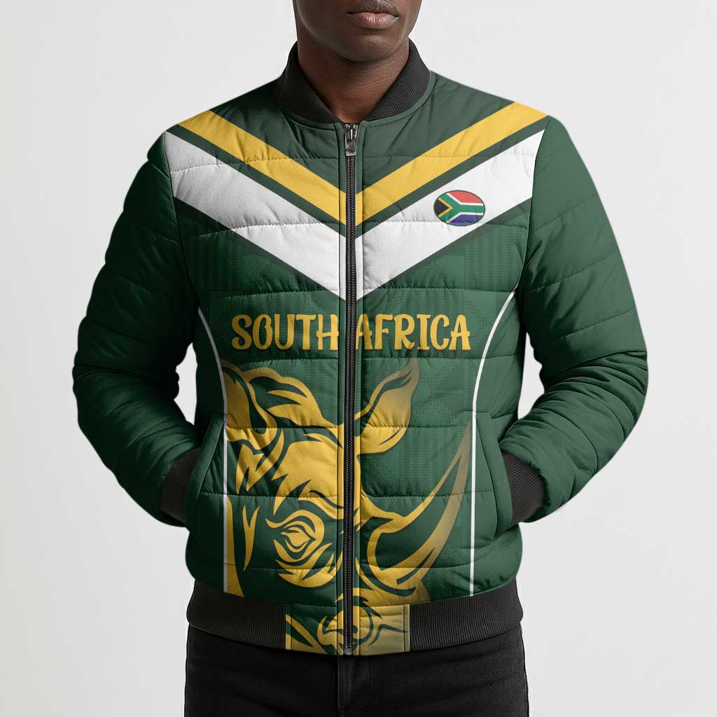 South Africa Rugby Custom Bomber Puffer Jacket Springboks Kente Rhino Symbol