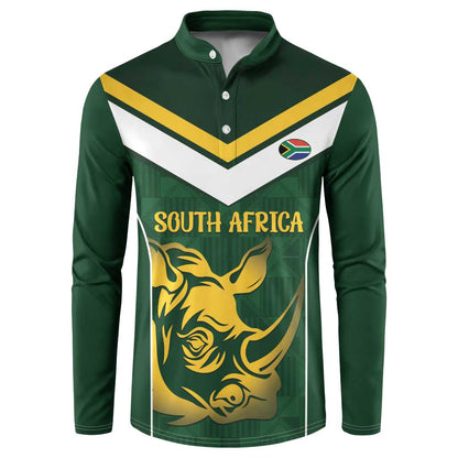 South Africa Rugby Custom Button Sweatshirt Springboks Kente Rhino Symbol