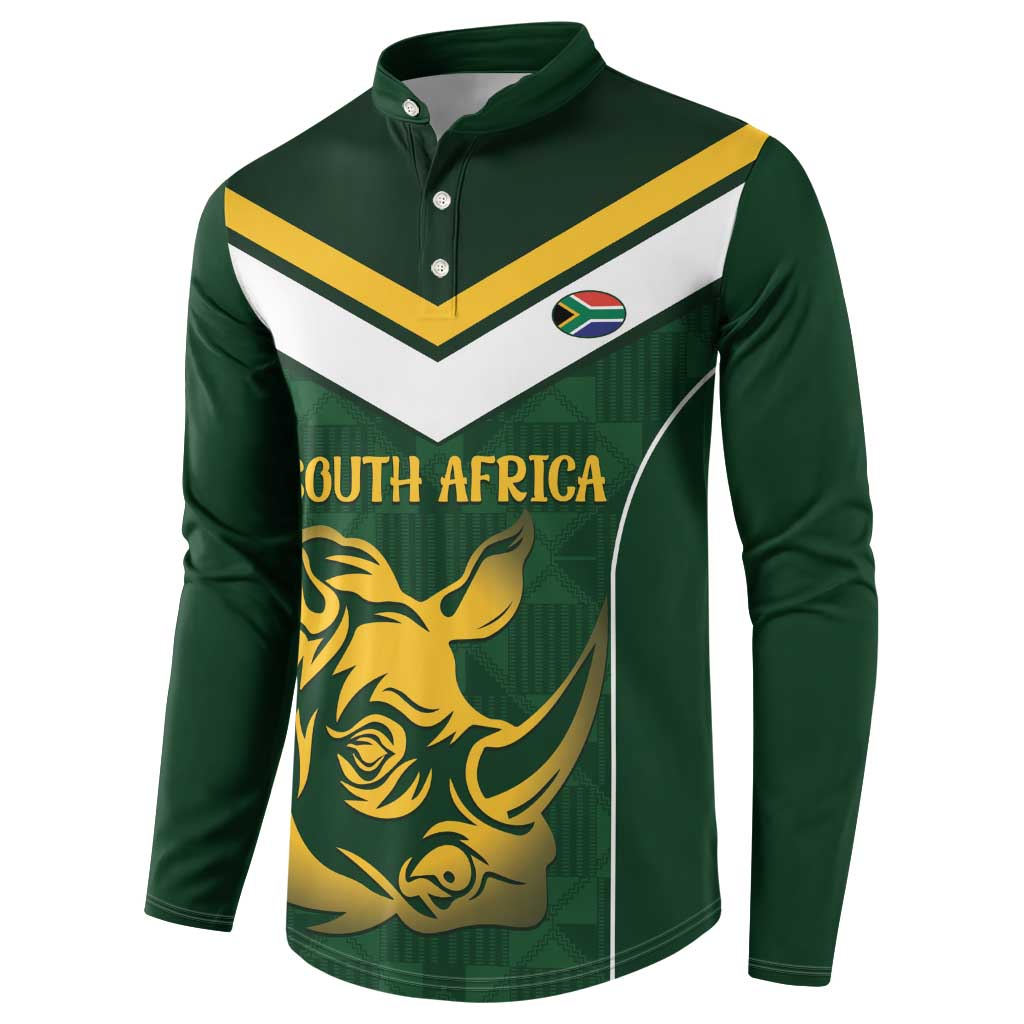 South Africa Rugby Custom Button Sweatshirt Springboks Kente Rhino Symbol