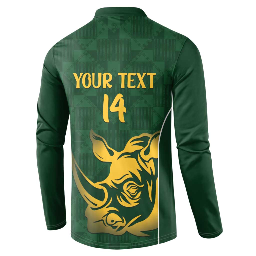 South Africa Rugby Custom Button Sweatshirt Springboks Kente Rhino Symbol
