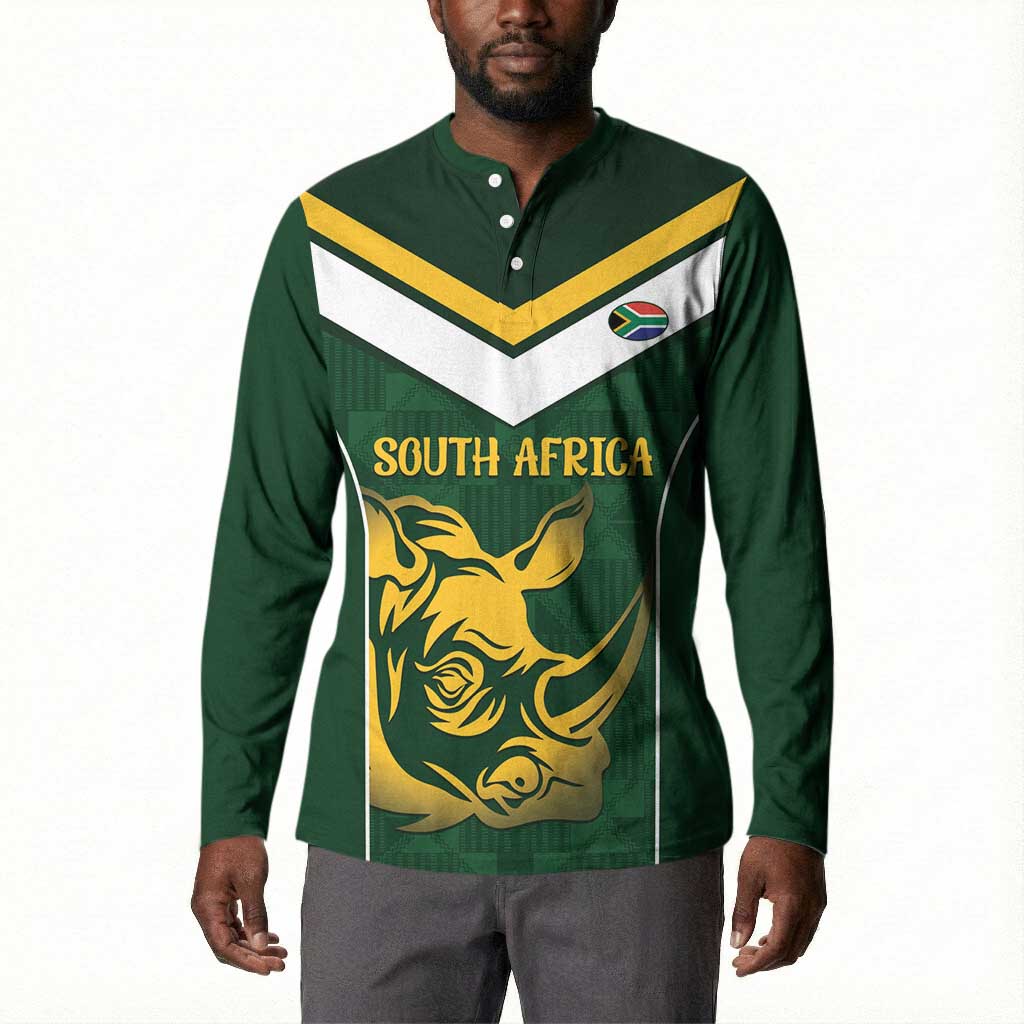 South Africa Rugby Custom Button Sweatshirt Springboks Kente Rhino Symbol