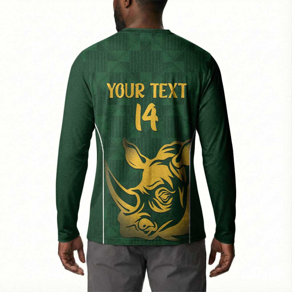 South Africa Rugby Custom Button Sweatshirt Springboks Kente Rhino Symbol