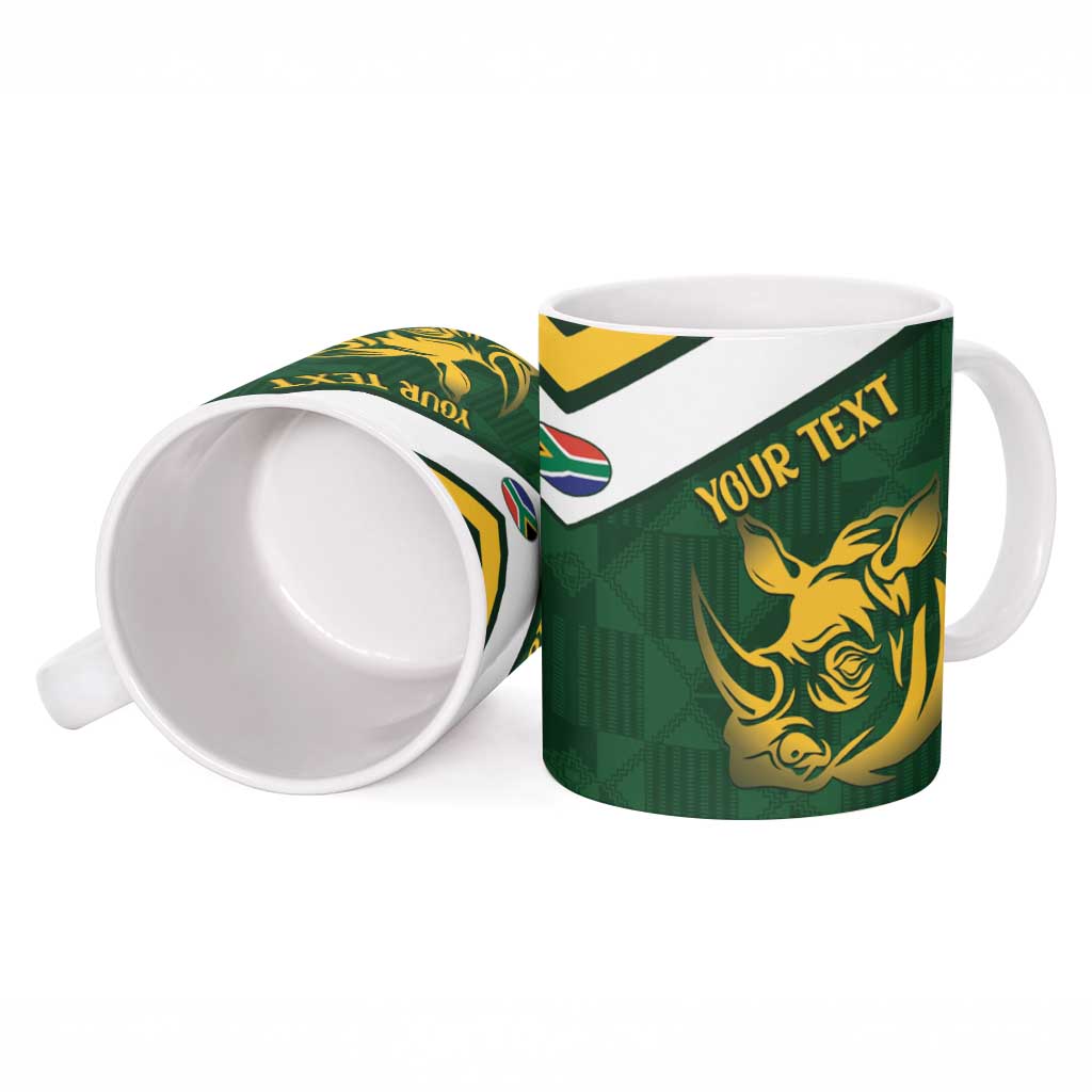 South Africa Rugby Custom Ceramic Mug Springboks Kente Rhino Symbol