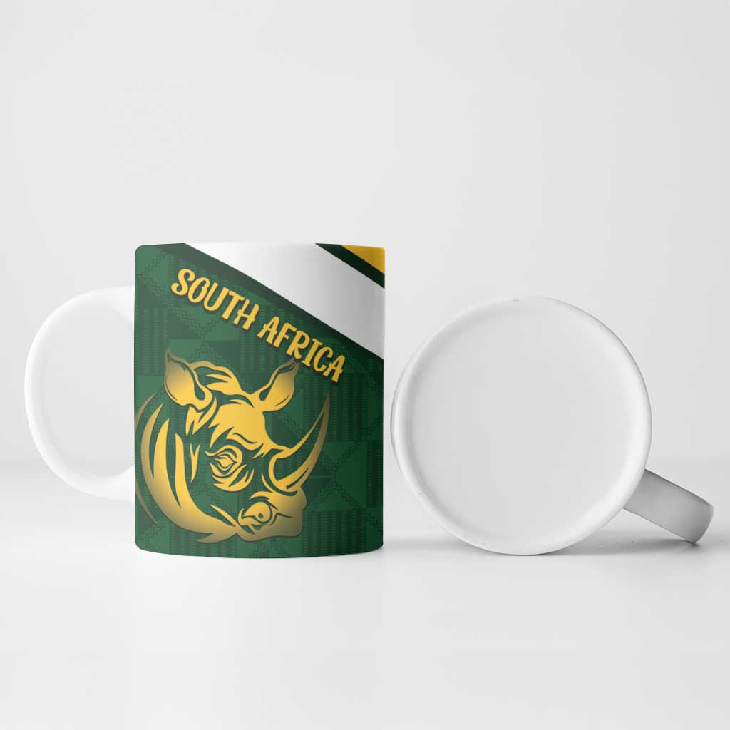 South Africa Rugby Custom Ceramic Mug Springboks Kente Rhino Symbol