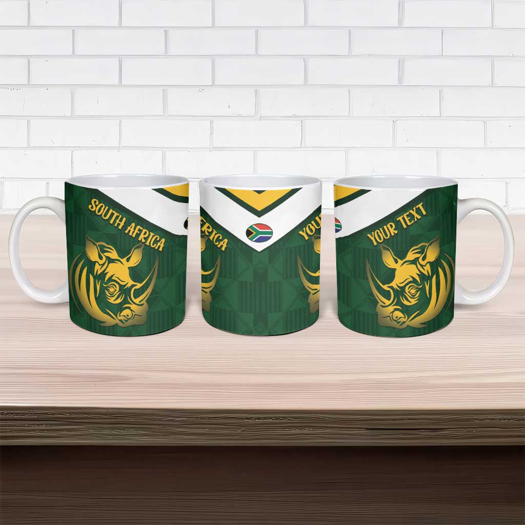 South Africa Rugby Custom Ceramic Mug Springboks Kente Rhino Symbol