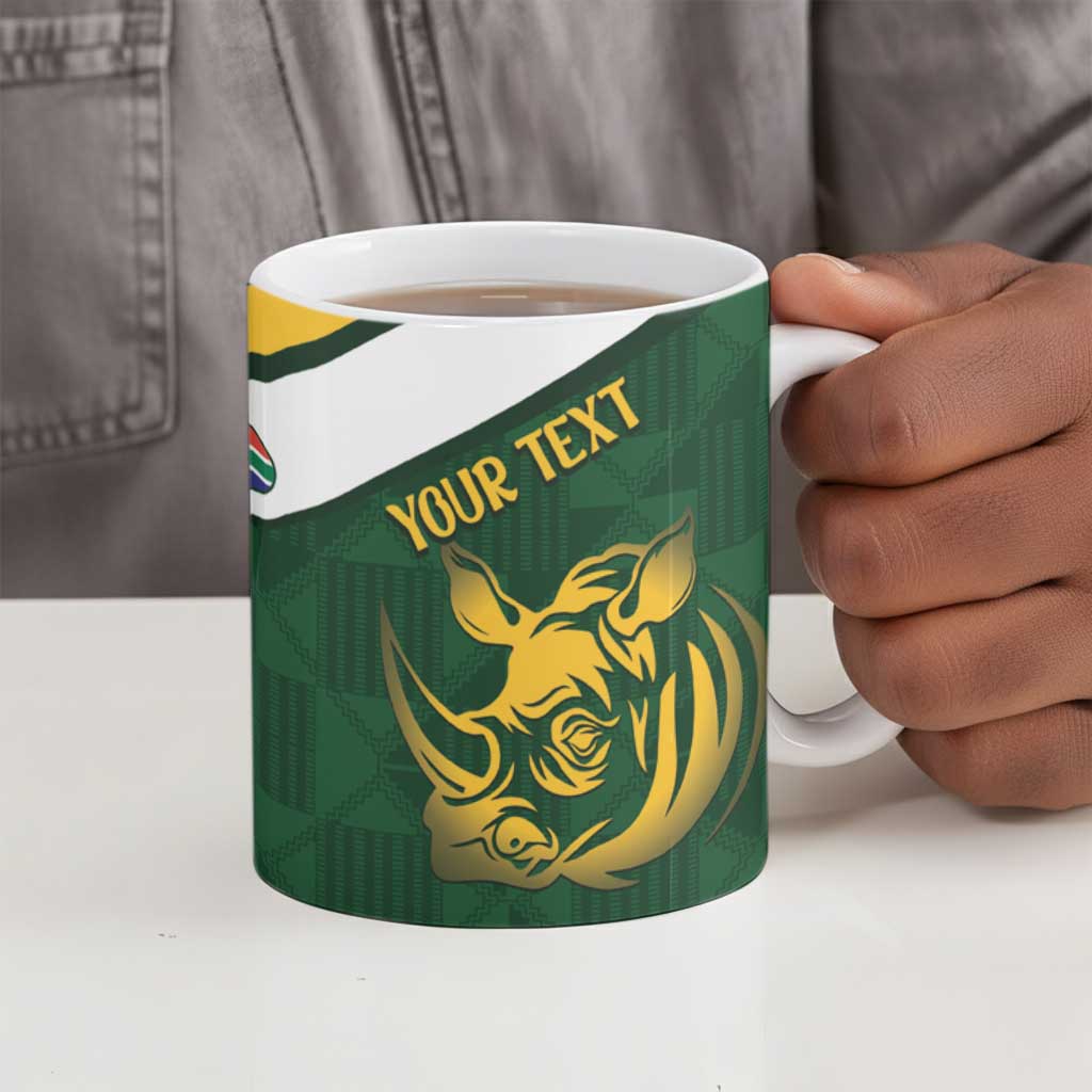 South Africa Rugby Custom Ceramic Mug Springboks Kente Rhino Symbol