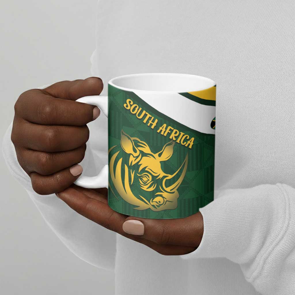 South Africa Rugby Custom Ceramic Mug Springboks Kente Rhino Symbol