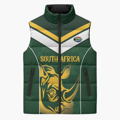 South Africa Rugby Custom Sleeveless Puffer Jacket Springboks Kente Rhino Symbol