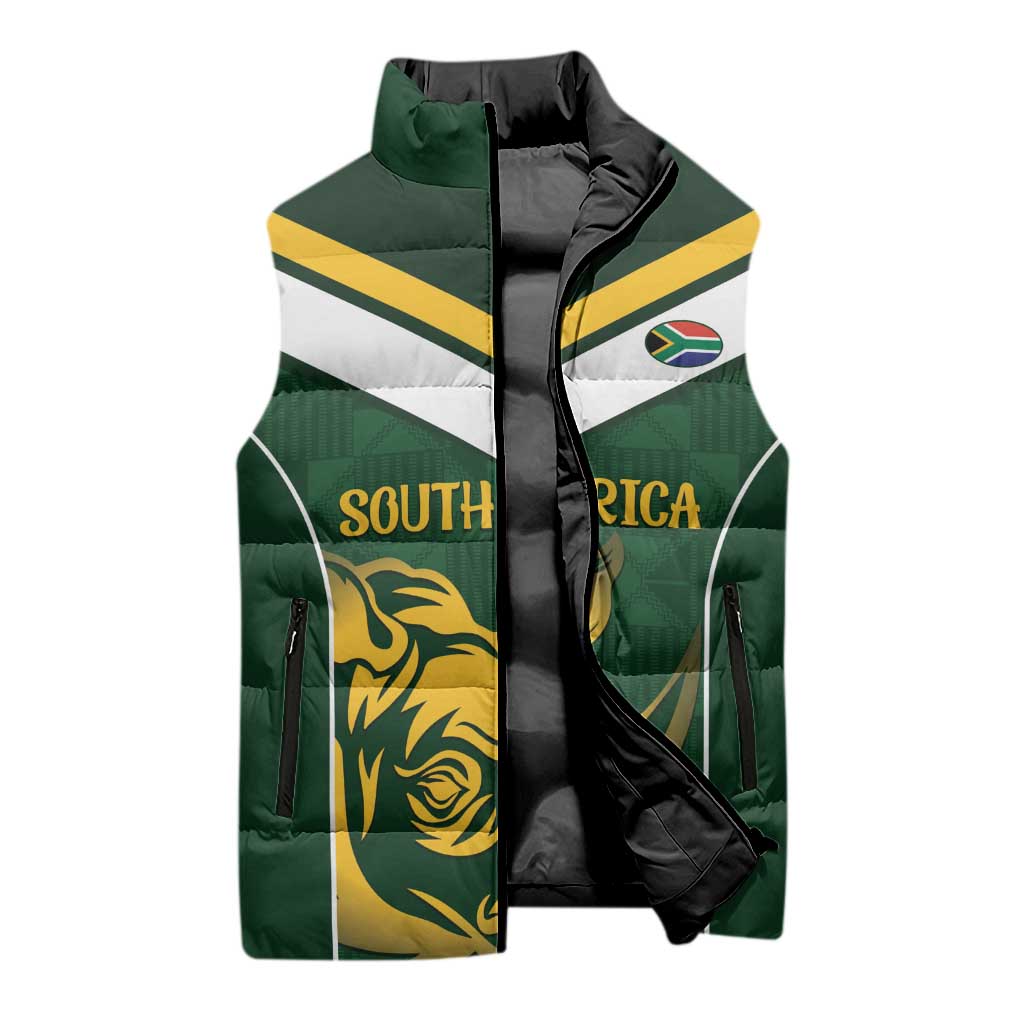 South Africa Rugby Custom Sleeveless Puffer Jacket Springboks Kente Rhino Symbol