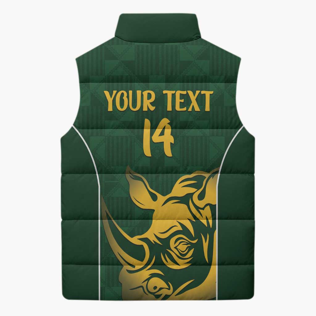 South Africa Rugby Custom Sleeveless Puffer Jacket Springboks Kente Rhino Symbol