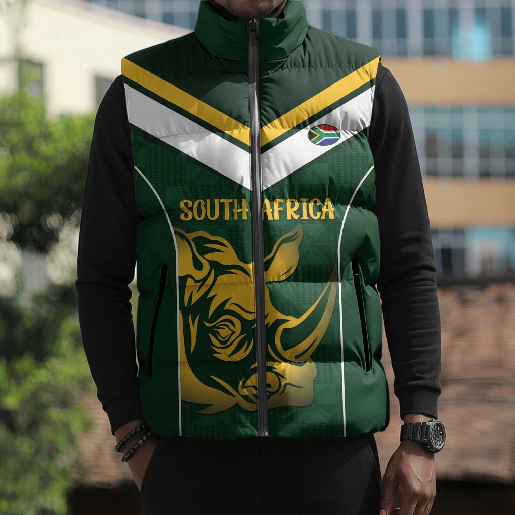 South Africa Rugby Custom Sleeveless Puffer Jacket Springboks Kente Rhino Symbol