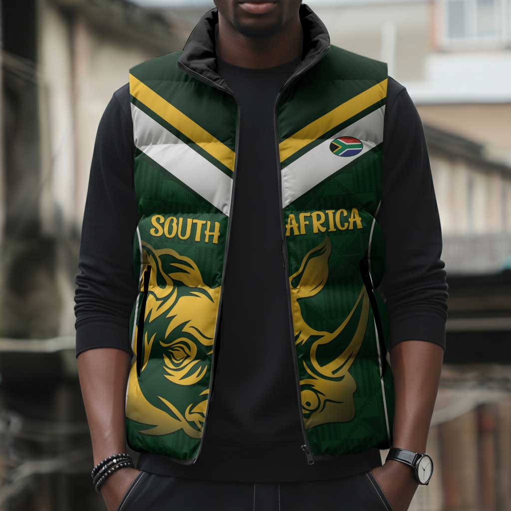 South Africa Rugby Custom Sleeveless Puffer Jacket Springboks Kente Rhino Symbol