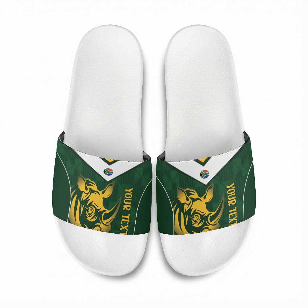 South Africa Rugby Custom Slide Sandals Springboks Kente Rhino Symbol