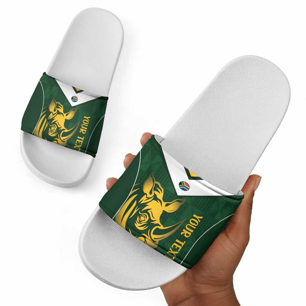 South Africa Rugby Custom Slide Sandals Springboks Kente Rhino Symbol
