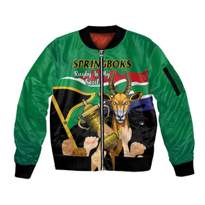 South Africa Special Holiday Sleeve Zip Bomber Jacket Springboks Champions Celebration Rugby Is My Soul