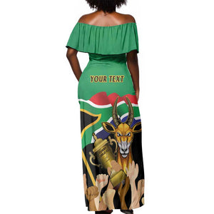 Personalised South Africa Special Holiday Off Shoulder Maxi Dress Springboks Champions Celebration Rugby Is My Soul