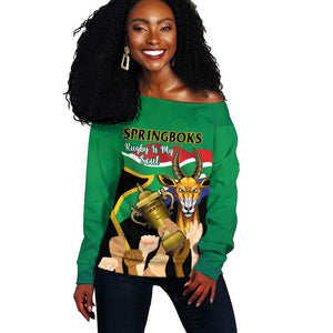 Personalised South Africa Special Holiday Off Shoulder Sweater Springboks Champions Celebration Rugby Is My Soul