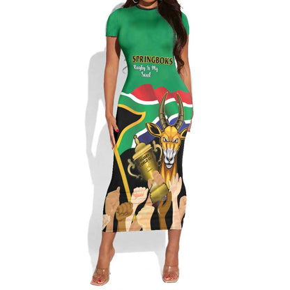 Personalised South Africa Special Holiday Short Sleeve Bodycon Dress Springboks Champions Celebration Rugby Is My Soul LT14