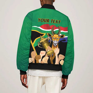 Personalised South Africa Special Holiday Sleeve Zip Bomber Jacket Springboks Champions Celebration Rugby Is My Soul