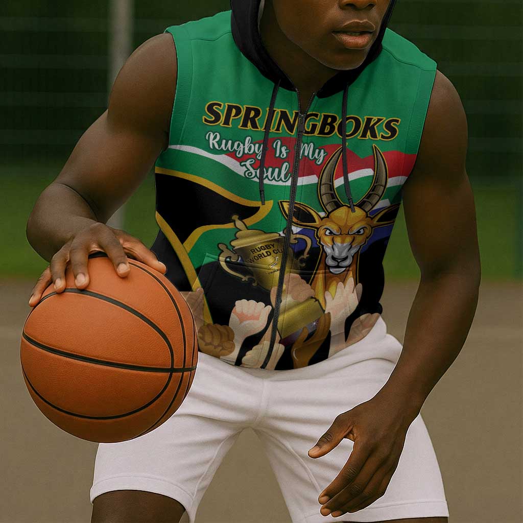 Personalised South Africa Special Holiday Sleeveless Zip Hoodie Springboks Champions Celebration Rugby Is My Soul - African Pride