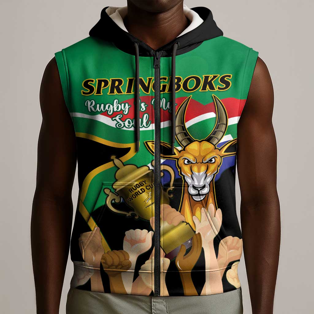 Personalised South Africa Special Holiday Sleeveless Zip Hoodie Springboks Champions Celebration Rugby Is My Soul - African Pride