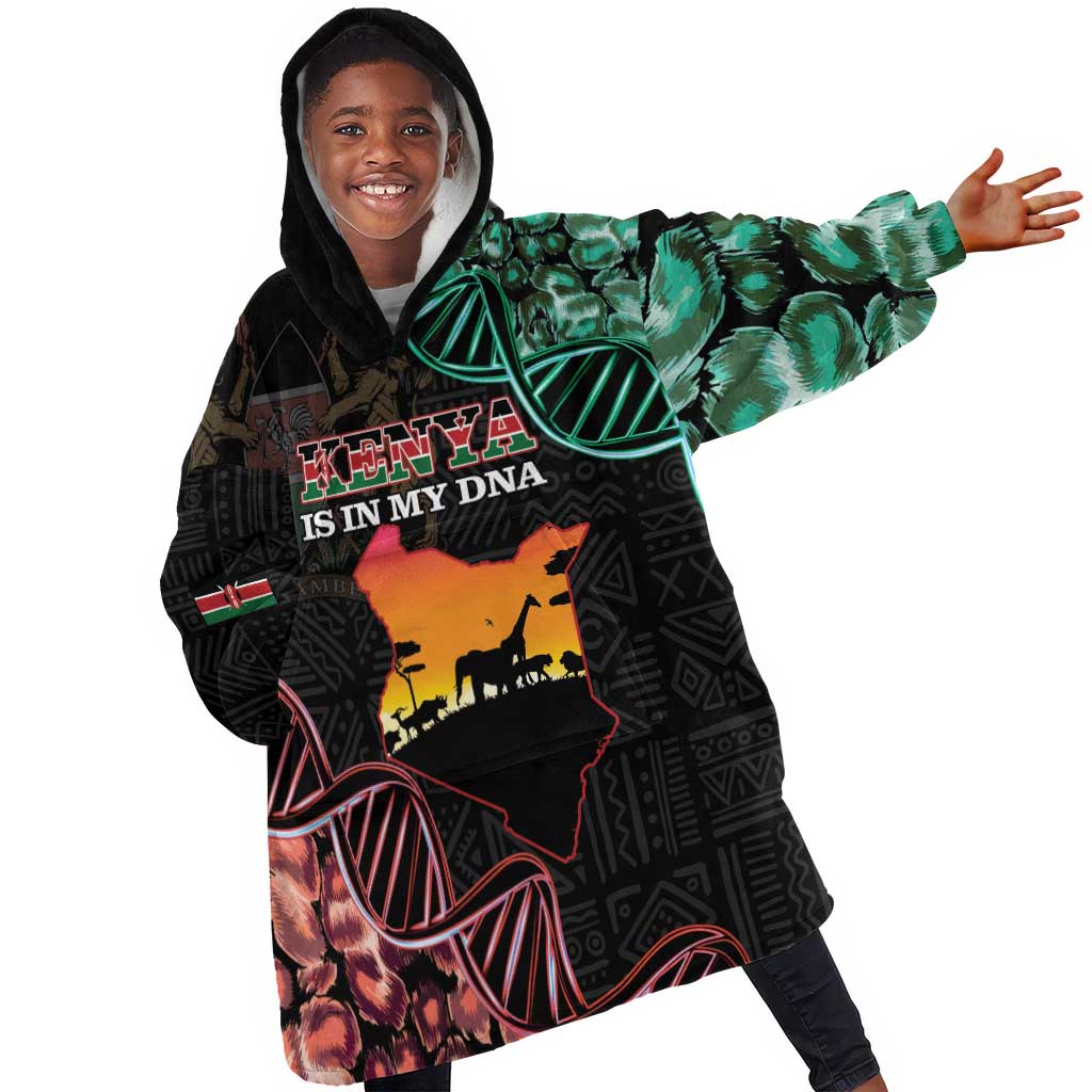 Afro Kenya Kid Wearable Blanket Hoodie Kenyan Is In My DNA - Jamhuri Day