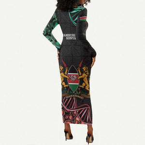 Afro Kenya Long Sleeve Bodycon Dress Kenyan Is In My DNA - Jamhuri Day