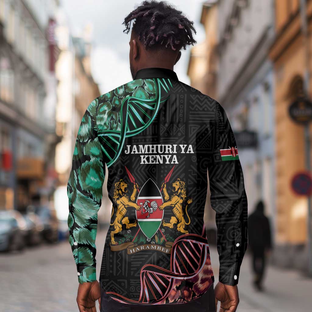 Afro Kenya Long Sleeve Button Shirt Kenyan Is In My DNA - Jamhuri Day