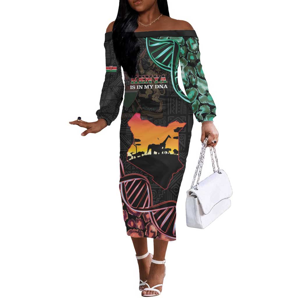 Afro Kenya Off The Shoulder Long Sleeve Dress Kenyan Is In My DNA - Jamhuri Day