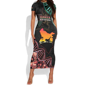 Afro Kenya Short Sleeve Bodycon Dress Kenyan Is In My DNA - Jamhuri Day