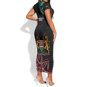 Afro Kenya Short Sleeve Bodycon Dress Kenyan Is In My DNA - Jamhuri Day