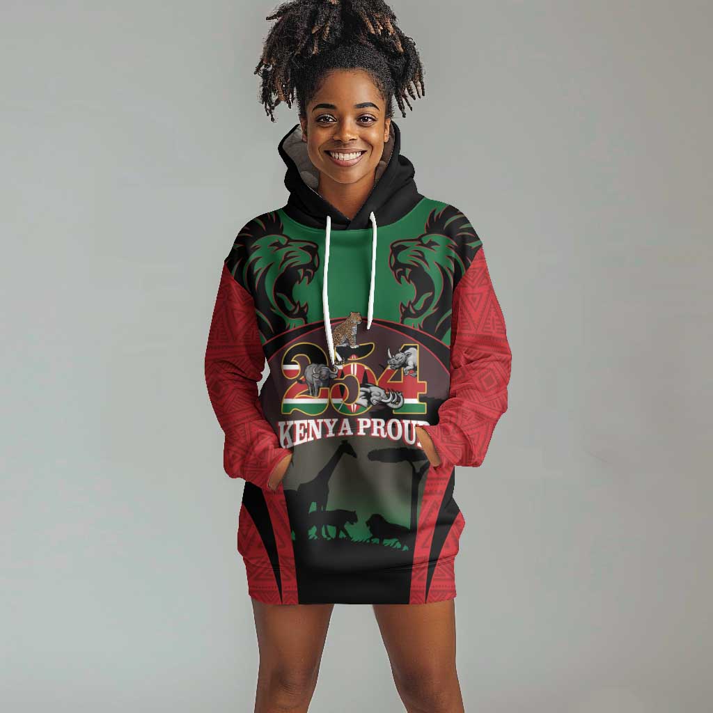 Proud Kenya 254 Hoodie Dress Safari Animals - African Pattern