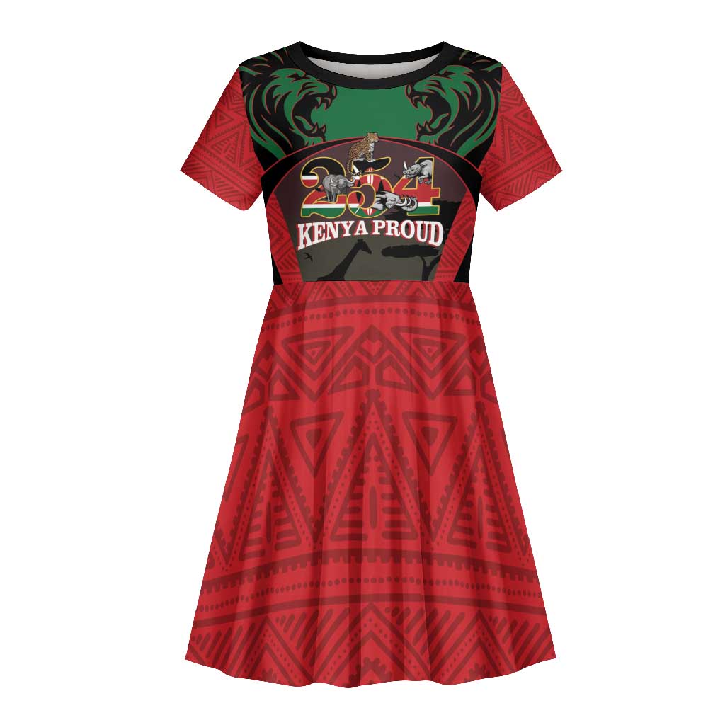 Proud Kenya 254 Kid Short Sleeve Dress Safari Animals - African Pattern