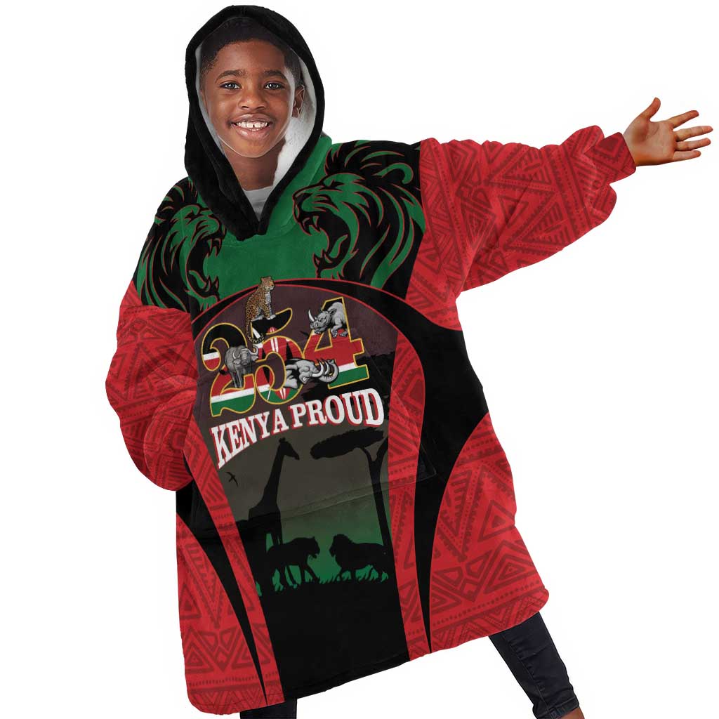 Proud Kenya 254 Kid Wearable Blanket Hoodie Safari Animals - African Pattern