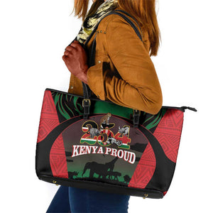 Proud Kenya 254 Leather Tote Bag Safari Animals - African Pattern