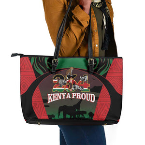 Proud Kenya 254 Leather Tote Bag Safari Animals - African Pattern