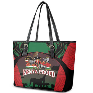 Proud Kenya 254 Leather Tote Bag Safari Animals - African Pattern