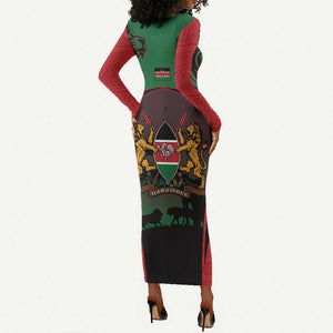 Proud Kenya 254 Long Sleeve Bodycon Dress Safari Animals - African Pattern LT14
