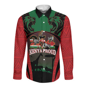 Proud Kenya 254 Long Sleeve Button Shirt Safari Animals - African Pattern