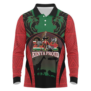 Proud Kenya 254 Long Sleeve Polo Shirt Safari Animals - African Pattern