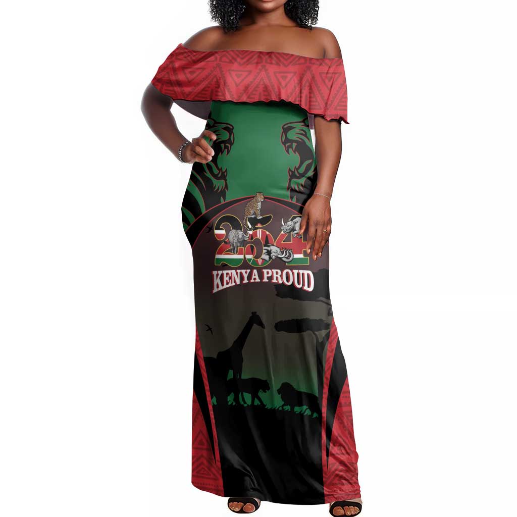 Proud Kenya 254 Off Shoulder Maxi Dress Safari Animals - African Pattern