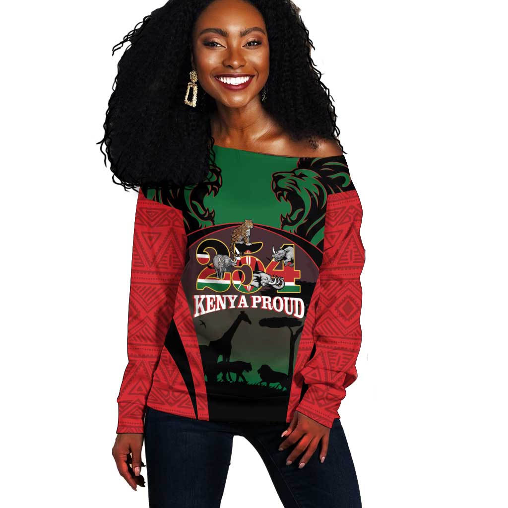 Proud Kenya 254 Off Shoulder Sweater Safari Animals - African Pattern