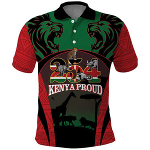 Proud Kenya 254 Polo Shirt Safari Animals - African Pattern