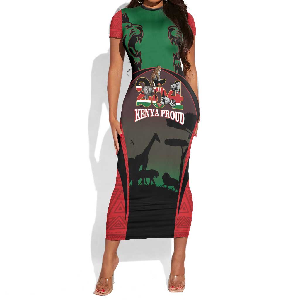 Proud Kenya 254 Short Sleeve Bodycon Dress Safari Animals - African Pattern LT14