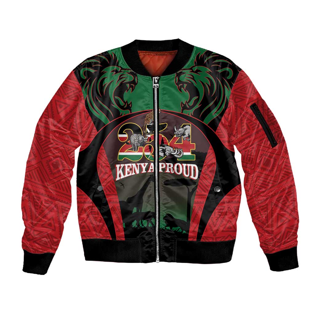 Proud Kenya 254 Sleeve Zip Bomber Jacket Safari Animals - African Pattern