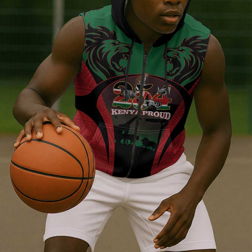 Proud Kenya 254 Sleeveless Zip Hoodie Safari Animals - African Pattern - African Pride