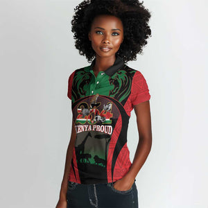 Proud Kenya 254 Women Polo Shirt Safari Animals - African Pattern