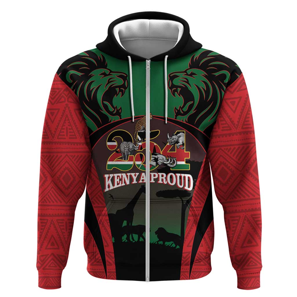 Proud Kenya 254 Zip Hoodie Safari Animals - African Pattern