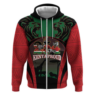 Proud Kenya 254 Zip Hoodie Safari Animals - African Pattern