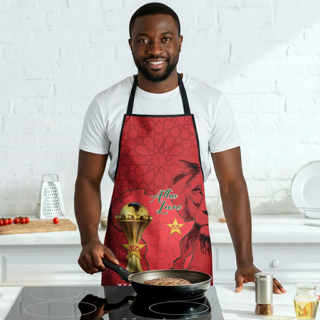 Morocco Football Custom Apron Atlas Lions Champions African Red Islamic Pattern